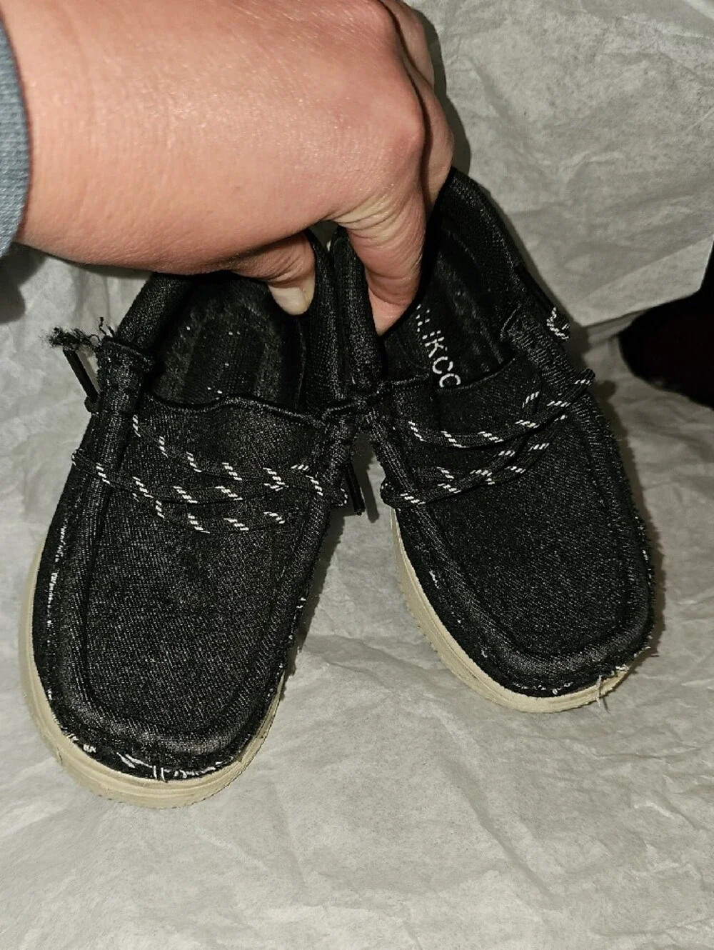 Kids Black Canvas Moccasin Sneakers with Cream Soles